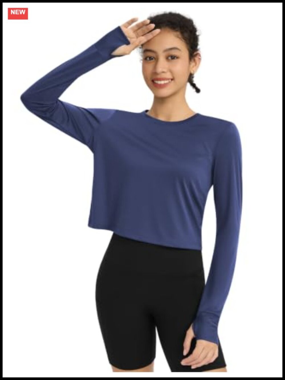 Women's Crop Long Sleeve Workout Top Quick Dry Breathable UPF 50+ Thumb Hole